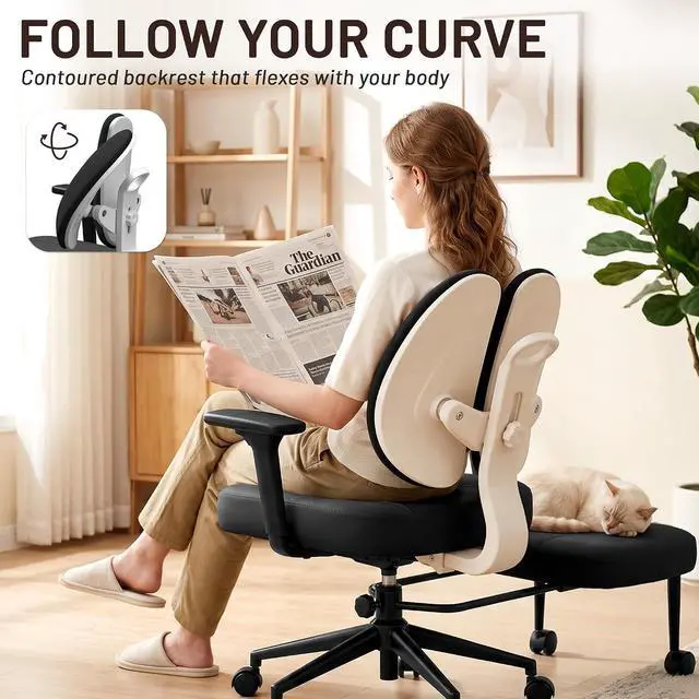 Alt view image 3 of 7 - Criss Cross Office Chair - Ergonomic Cross Legged Office Chair with 3D Armrest &Dual Back Support - Wide Desk Chair with Stretchable Rotating Footrest for Yoga Kneeling Meditation Home Office