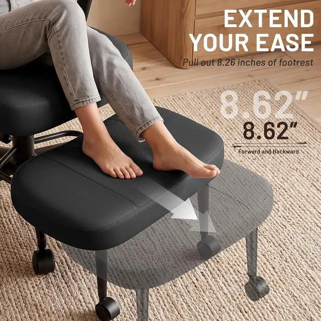 Alt view image 5 of 7 - Criss Cross Office Chair - Ergonomic Cross Legged Office Chair with 3D Armrest &Dual Back Support - Wide Desk Chair with Stretchable Rotating Footrest for Yoga Kneeling Meditation Home Office