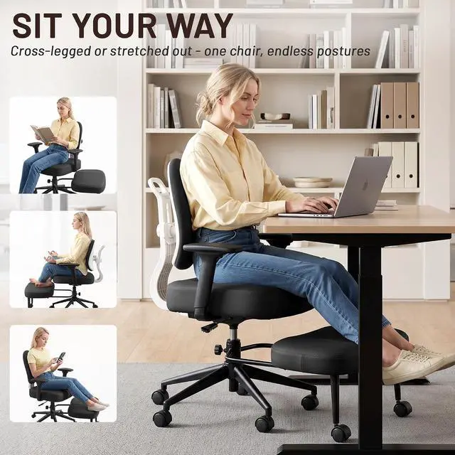 Alt view image 6 of 7 - Criss Cross Office Chair - Ergonomic Cross Legged Office Chair with 3D Armrest &Dual Back Support - Wide Desk Chair with Stretchable Rotating Footrest for Yoga Kneeling Meditation Home Office