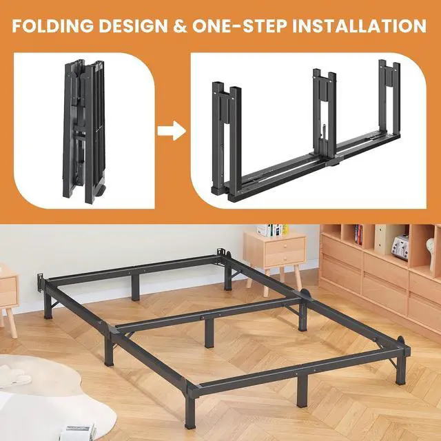 Alt view image 4 of 7 - MAF Metal Bed Frame Full 8 Inches for Box Spring, 9-Legs Support Basics | Foldable Design, Tool-Free, Metal Bed Base, Headboard Attachable, Double Triangular Support, Easy Assembly, Noise Free, Black