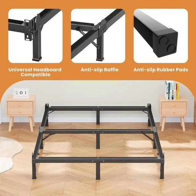 Alt view image 6 of 7 - MAF Metal Bed Frame Full 8 Inches for Box Spring, 9-Legs Support Basics | Foldable Design, Tool-Free, Metal Bed Base, Headboard Attachable, Double Triangular Support, Easy Assembly, Noise Free, Black
