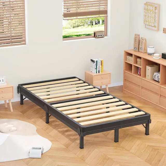 Alt view image 2 of 7 - MAF Metal Bed Frame Twin 8 Inches for Box Spring, 9-Legs Support Basics | Foldable Design, Tool-Free, Metal Bed Base, Headboard Attachable, Double Triangular Support, Easy Assembly, Noise Free, Black