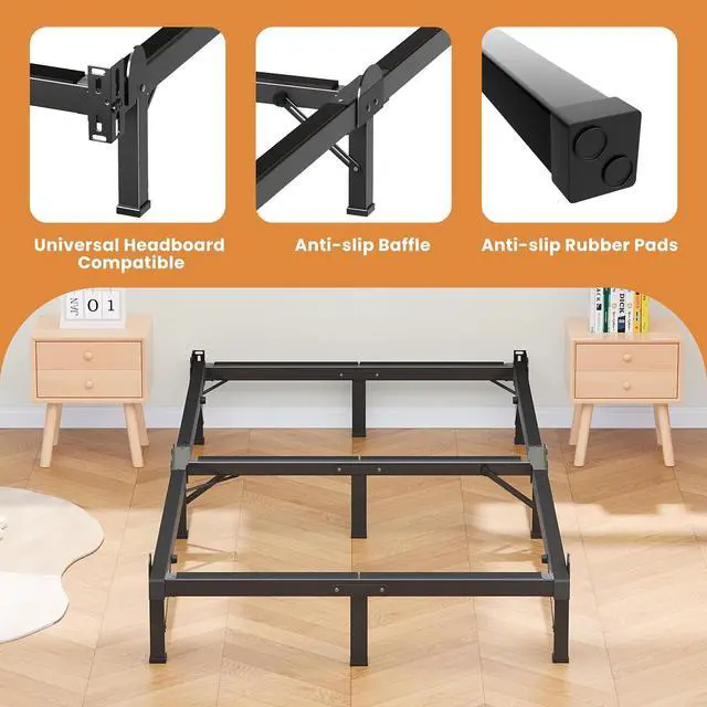 Alt view image 6 of 7 - MAF Metal Bed Frame Twin 8 Inches for Box Spring, 9-Legs Support Basics | Foldable Design, Tool-Free, Metal Bed Base, Headboard Attachable, Double Triangular Support, Easy Assembly, Noise Free, Black