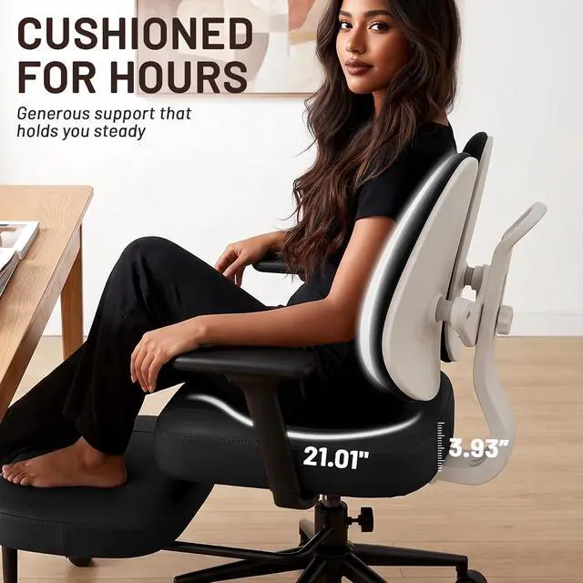 Alt view image 7 of 7 - Criss Cross Office Chair - Ergonomic Cross Legged Office Chair with 3D Armrest &Dual Back Support - Wide Desk Chair with Stretchable Rotating Footrest for Yoga Kneeling Meditation Home Office