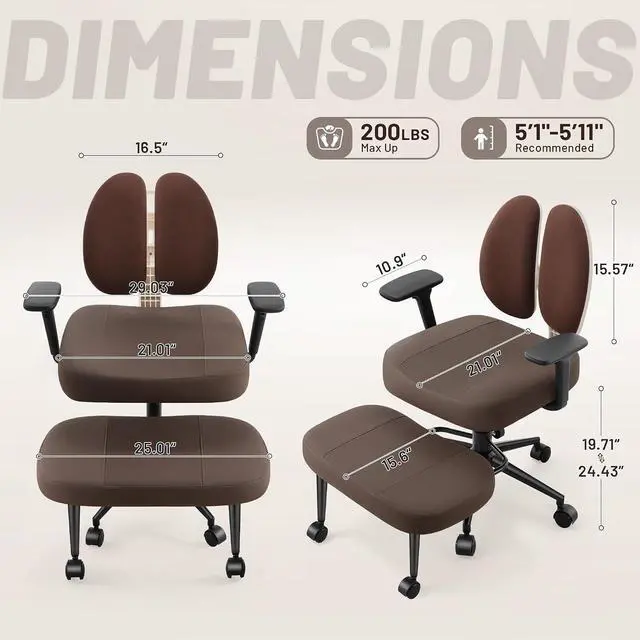 Alt view image 2 of 7 - Criss Cross Office Chair - Ergonomic Cross Legged Office Chair with 3D Armrest &Dual Back Support - Wide Desk Chair with Stretchable Rotating Footrest for Yoga Kneeling Meditation Home Office