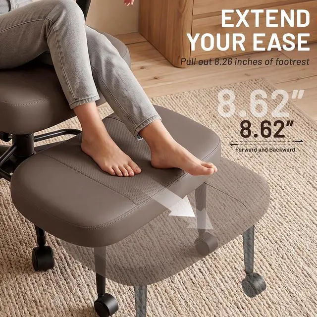 Alt view image 5 of 7 - Criss Cross Office Chair - Ergonomic Cross Legged Office Chair with 3D Armrest &Dual Back Support - Wide Desk Chair with Stretchable Rotating Footrest for Yoga Kneeling Meditation Home Office