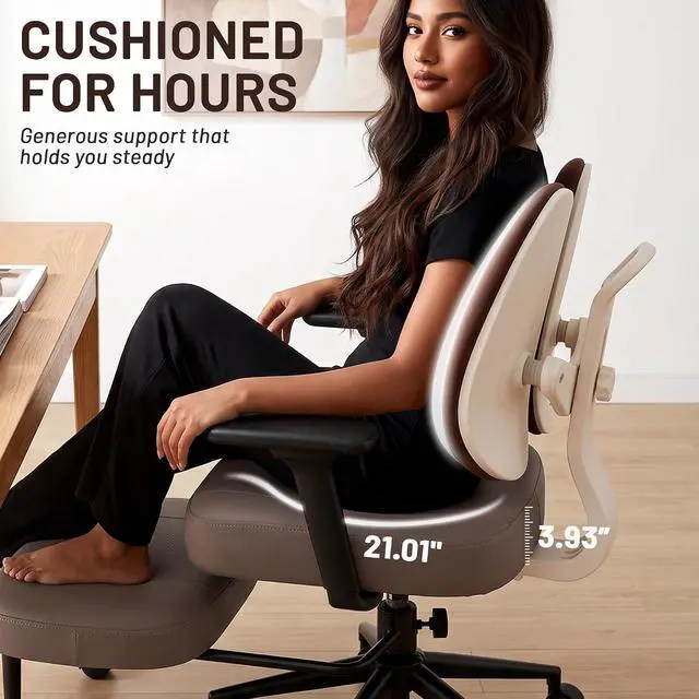 Alt view image 7 of 7 - Criss Cross Office Chair - Ergonomic Cross Legged Office Chair with 3D Armrest &Dual Back Support - Wide Desk Chair with Stretchable Rotating Footrest for Yoga Kneeling Meditation Home Office