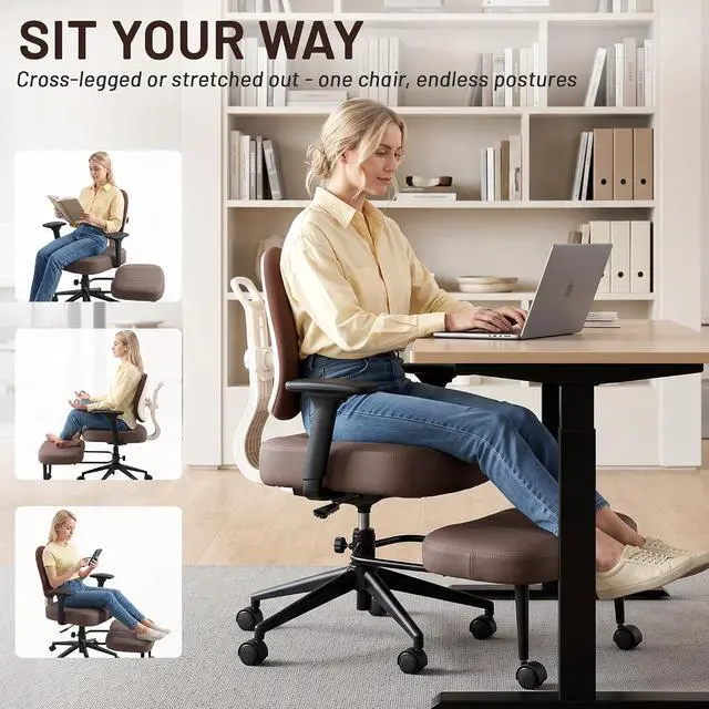 Alt view image 6 of 7 - Criss Cross Office Chair - Ergonomic Cross Legged Office Chair with 3D Armrest &Dual Back Support - Wide Desk Chair with Stretchable Rotating Footrest for Yoga Kneeling Meditation Home Office