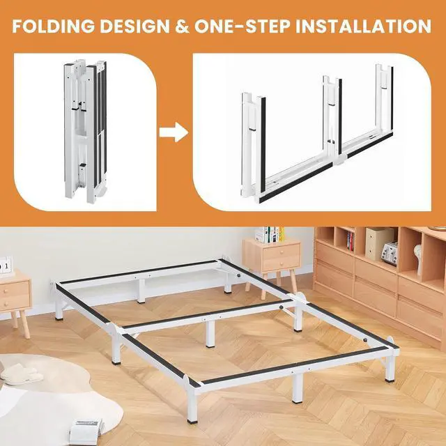 Alt view image 4 of 7 - MAF Metal Bed Frame Full 8 Inches for Box Spring, 9-Legs Support Basics | Foldable Design, Tool-Free, Metal Bed Base, Headboard Attachable, Double Triangular Support, Easy Assembly, Noise Free, White