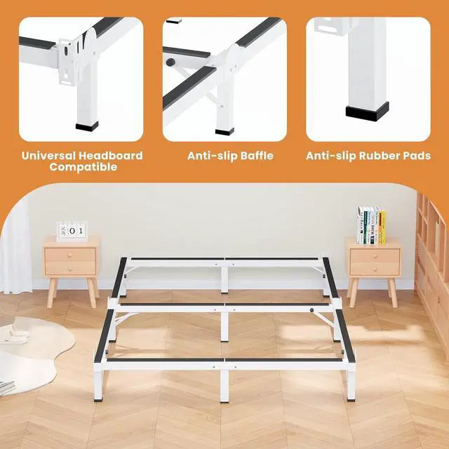 Alt view image 6 of 7 - MAF Metal Bed Frame Full 8 Inches for Box Spring, 9-Legs Support Basics | Foldable Design, Tool-Free, Metal Bed Base, Headboard Attachable, Double Triangular Support, Easy Assembly, Noise Free, White