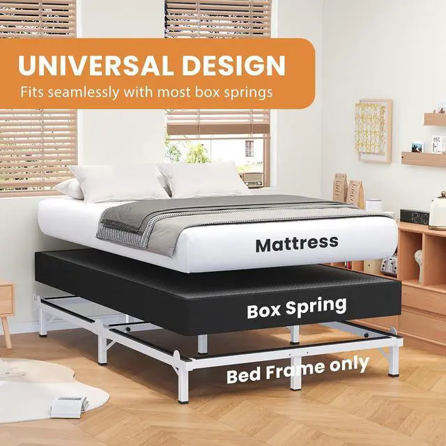 Alt view image 7 of 7 - MAF Metal Bed Frame Full 8 Inches for Box Spring, 9-Legs Support Basics | Foldable Design, Tool-Free, Metal Bed Base, Headboard Attachable, Double Triangular Support, Easy Assembly, Noise Free, White