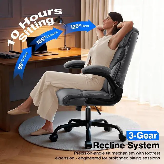 Alt view image 5 of 7 - AreShark Office Chair - Executive High Back Breathable Comfy Desk Chair with Lumbar Support - Ergonomic Leather Rolling Swivel Computer Chair with Rock Function for Working Studying Gaming Relaxing