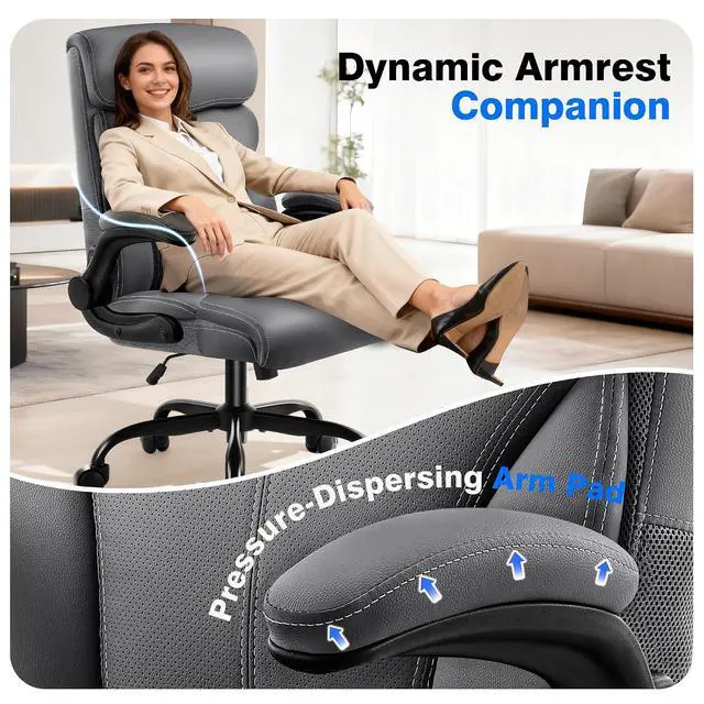 Alt view image 6 of 7 - AreShark Office Chair - Executive High Back Breathable Comfy Desk Chair with Lumbar Support - Ergonomic Leather Rolling Swivel Computer Chair with Rock Function for Working Studying Gaming Relaxing