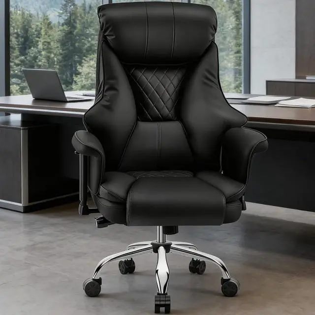 Alt view image 2 of 7 - AreShark Big and Tall Office Chair - Executive Leather Office Desk Chair with Adjustable Lumbar Support - Ergonomic Comfortable High Back Heavy Duty Computer Gaming Chair with Padded Arms & Wide Seat