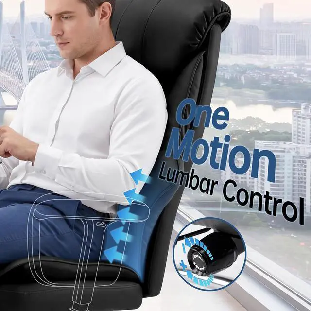 Alt view image 4 of 7 - AreShark Big and Tall Office Chair - Executive Leather Office Desk Chair with Adjustable Lumbar Support - Ergonomic Comfortable High Back Heavy Duty Computer Gaming Chair with Padded Arms & Wide Seat