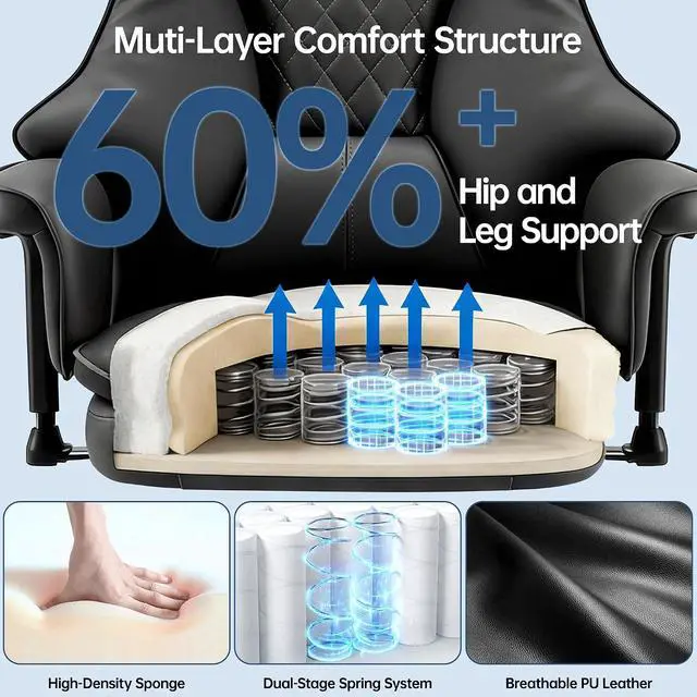 Alt view image 5 of 7 - AreShark Big and Tall Office Chair - Executive Leather Office Desk Chair with Adjustable Lumbar Support - Ergonomic Comfortable High Back Heavy Duty Computer Gaming Chair with Padded Arms & Wide Seat