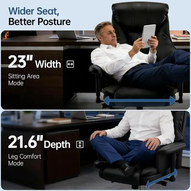 Alt view image 6 of 7 - AreShark Big and Tall Office Chair - Executive Leather Office Desk Chair with Adjustable Lumbar Support - Ergonomic Comfortable High Back Heavy Duty Computer Gaming Chair with Padded Arms & Wide Seat