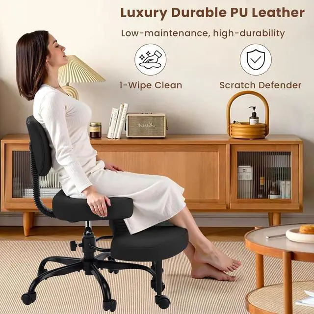 Alt view image 4 of 7 - AreShark Cross Legged Office Chair with Wheels, Kneeling Meditation Wide Criss Cross Swivel Ergonomic Chair with Back Support&Adjustable Height, ADHD Stool with Rotating Footrest for Yoga Home Office