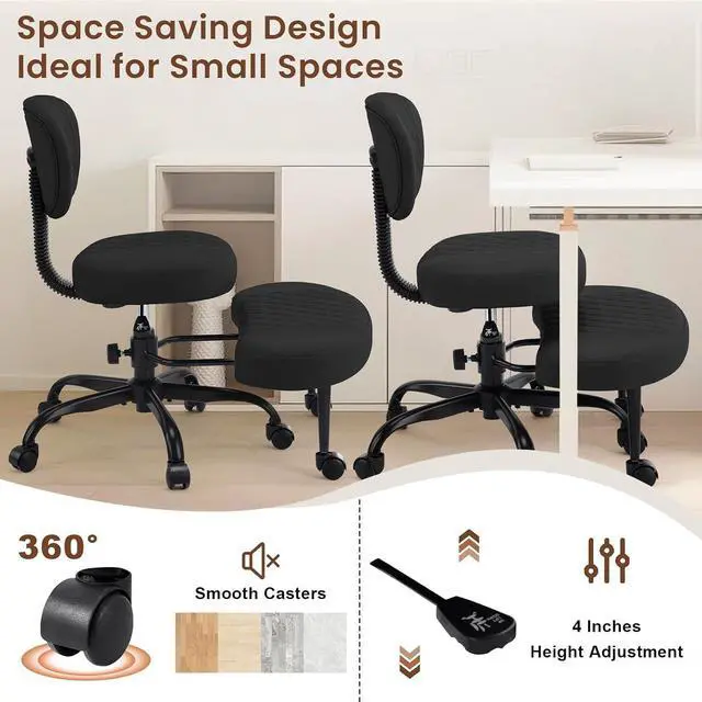 Alt view image 6 of 7 - AreShark Cross Legged Office Chair with Wheels, Kneeling Meditation Wide Criss Cross Swivel Ergonomic Chair with Back Support&Adjustable Height, ADHD Stool with Rotating Footrest for Yoga Home Office