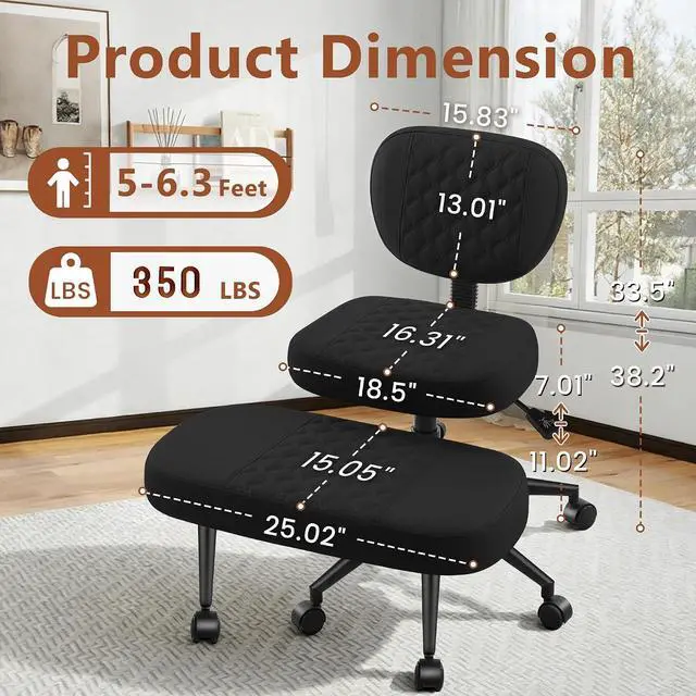 Alt view image 2 of 7 - AreShark Cross Legged Office Chair with Wheels, Kneeling Meditation Wide Criss Cross Swivel Ergonomic Chair with Back Support&Adjustable Height, ADHD Stool with Rotating Footrest for Yoga Home Office