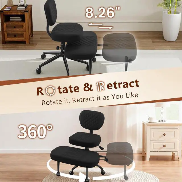 Alt view image 6 of 7 - AreShark Cross Legged Office Chair with Wheels, Kneeling Meditation Wide Criss Cross Swivel Ergonomic Chair with Back Support&Adjustable Height, ADHD Stool with Rotating Footrest for Yoga Home Office