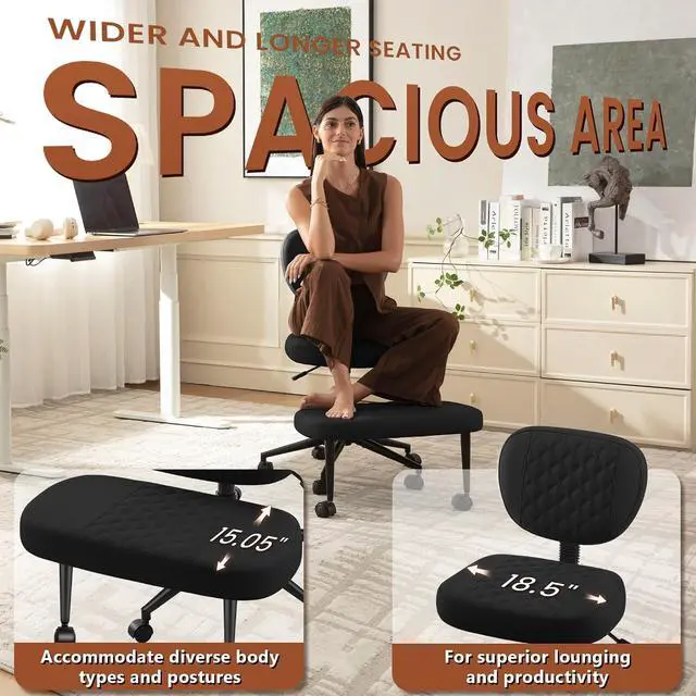 Alt view image 5 of 7 - AreShark Cross Legged Office Chair with Wheels, Kneeling Meditation Wide Criss Cross Swivel Ergonomic Chair with Back Support&Adjustable Height, ADHD Stool with Rotating Footrest for Yoga Home Office