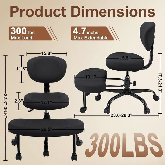 Alt view image 2 of 7 - AreShark Cross Legged Office Chair with Wheels, Kneeling Meditation Wide Criss Cross Swivel Ergonomic Chair with Back Support&Adjustable Height, ADHD Stool with Rotating Footrest for Yoga Home Office