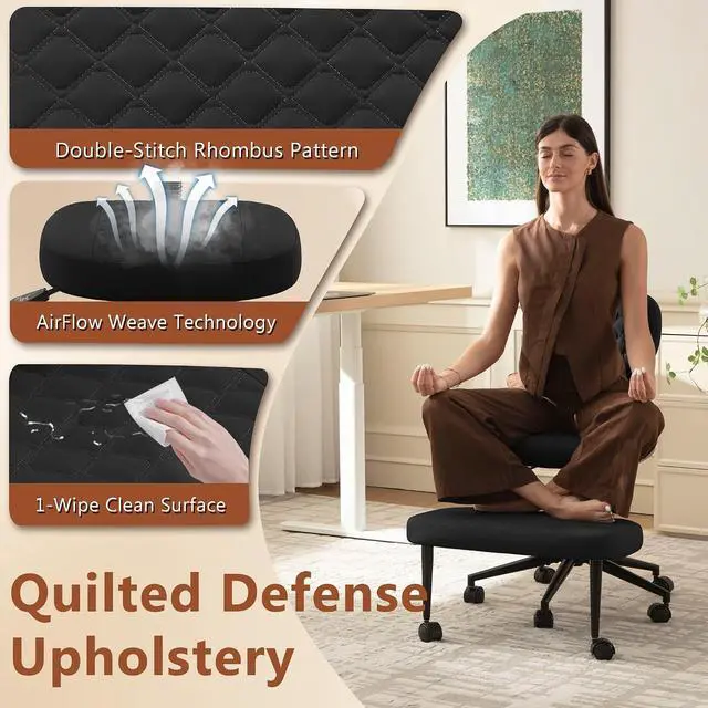 Alt view image 7 of 7 - AreShark Cross Legged Office Chair with Wheels, Kneeling Meditation Wide Criss Cross Swivel Ergonomic Chair with Back Support&Adjustable Height, ADHD Stool with Rotating Footrest for Yoga Home Office