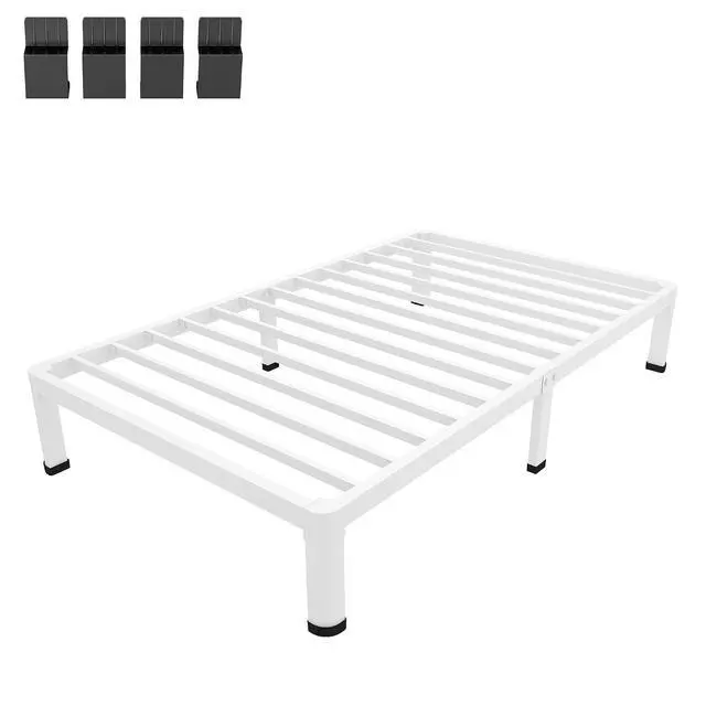 Alt view image 7 of 7 - MAF 10 Inch Twin Bed Frames White with Round Corner Legs Mattress Stopper | No Box Spring Needed, Heavy Duty Metal Platform Bed Frame, 3000 LBS Steel Slats Support, Easy Assembly, Noise Free
