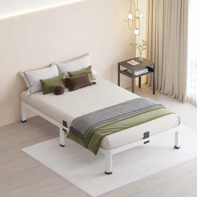 Alt view image 4 of 7 - MAF 10 Inch Twin Bed Frames White with Round Corner Legs Mattress Stopper | No Box Spring Needed, Heavy Duty Metal Platform Bed Frame, 3000 LBS Steel Slats Support, Easy Assembly, Noise Free