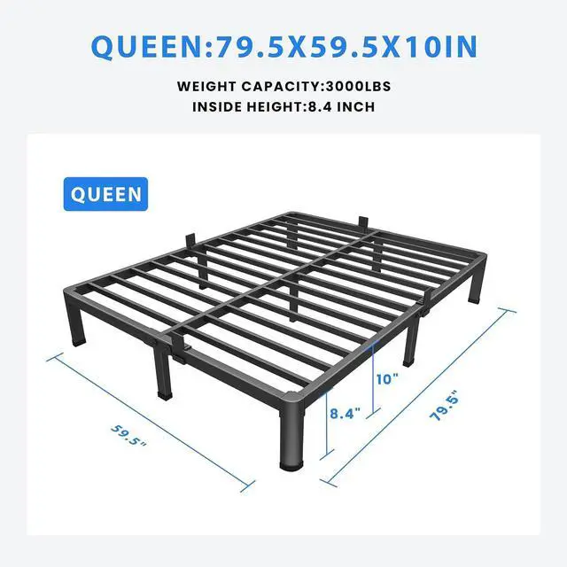 Alt view image 2 of 7 - MAF 10 Inch Queen Metal Platform Bed Frame with Round Corner Legs | Mattress Slide Stopper, 3000 LBS Heavy Duty Steel Slats Support, Noise Free, No Box Spring Needed, Easy Assembly