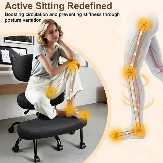 Alt view image 6 of 7 - AreShark Cross Legged Office Chair with Wheels, Kneeling Meditation Wide Criss Cross Swivel Ergonomic Chair with Back Support&Adjustable Height, ADHD Stool with Rotating Footrest for Yoga Home Office
