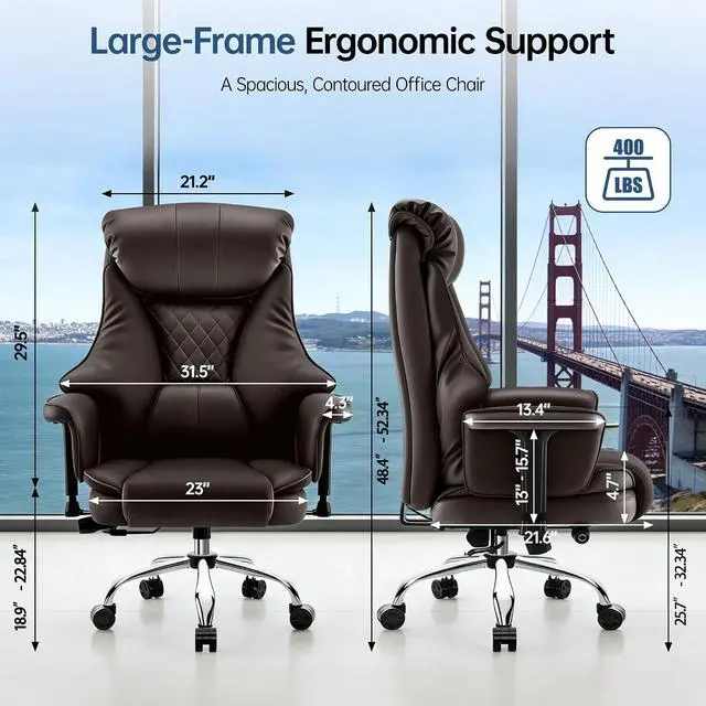 Alt view image 3 of 7 - AreShark Big and Tall Office Chair - Executive High Back Leather Office Desk Chair with Adjustable Lumbar Support - Ergonomic Comfortable Heavy Duty Computer Gaming Chair with Padded Arms & Wide Seat