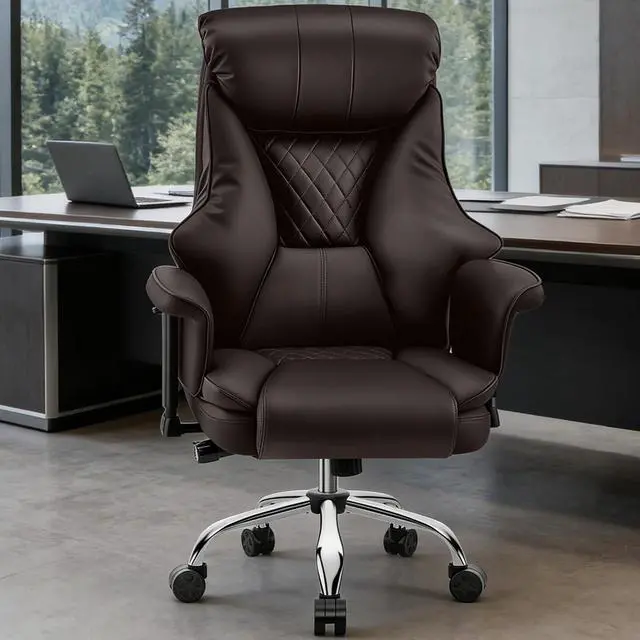 Alt view image 2 of 7 - AreShark Big and Tall Office Chair - Executive High Back Leather Office Desk Chair with Adjustable Lumbar Support - Ergonomic Comfortable Heavy Duty Computer Gaming Chair with Padded Arms & Wide Seat