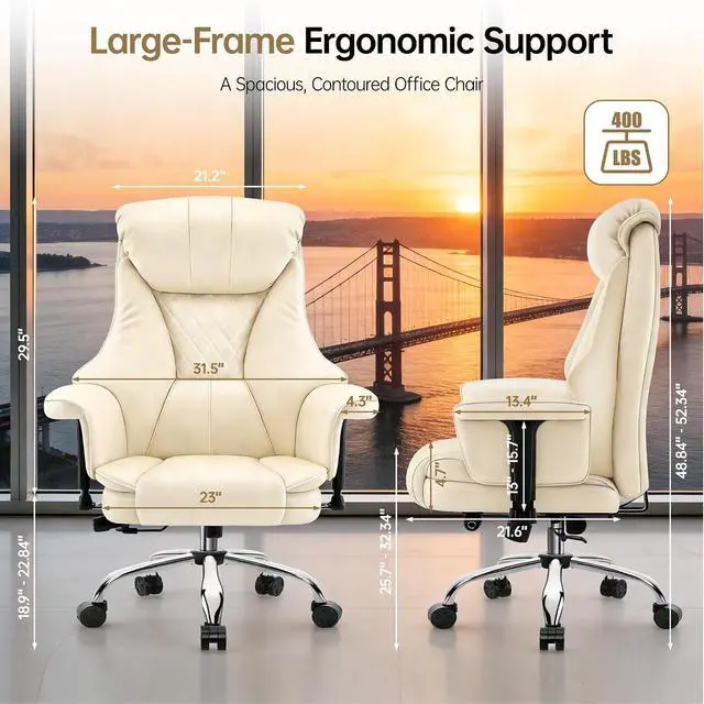 Alt view image 2 of 7 - AreShark Big and Tall Office Chair - Executive High Back Leather Office Desk Chair with Adjustable Lumbar Support - Ergonomic Comfortable Heavy Duty Computer Gaming Chair with Padded Arms & Wide Seat
