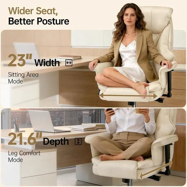Alt view image 5 of 7 - AreShark Big and Tall Office Chair - Executive High Back Leather Office Desk Chair with Adjustable Lumbar Support - Ergonomic Comfortable Heavy Duty Computer Gaming Chair with Padded Arms & Wide Seat