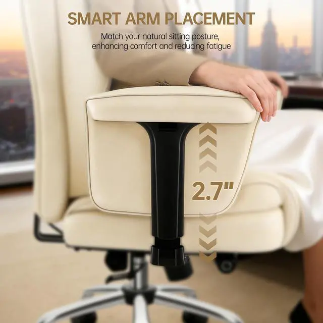 Alt view image 6 of 7 - AreShark Big and Tall Office Chair - Executive High Back Leather Office Desk Chair with Adjustable Lumbar Support - Ergonomic Comfortable Heavy Duty Computer Gaming Chair with Padded Arms & Wide Seat