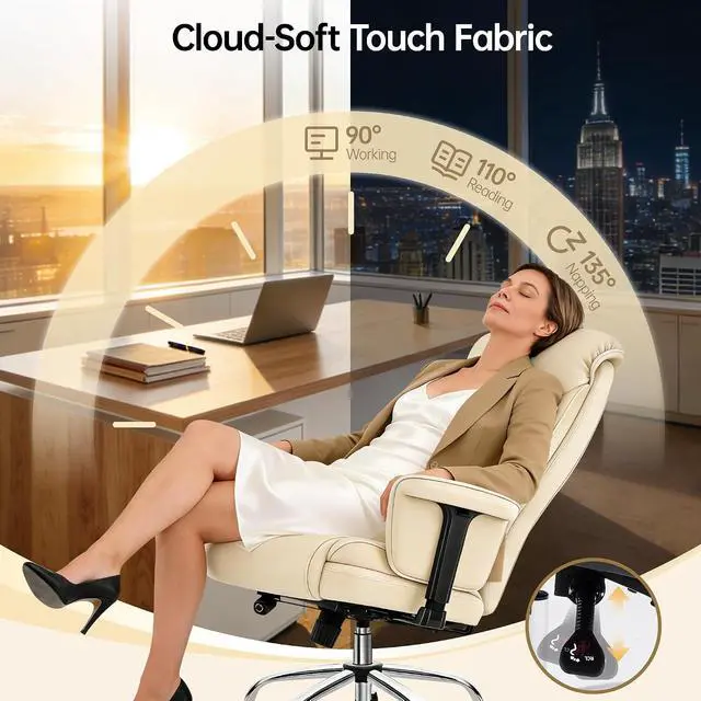 Alt view image 7 of 7 - AreShark Big and Tall Office Chair - Executive High Back Leather Office Desk Chair with Adjustable Lumbar Support - Ergonomic Comfortable Heavy Duty Computer Gaming Chair with Padded Arms & Wide Seat