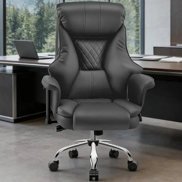 Alt view image 2 of 7 - AreShark Big and Tall Office Chair - Executive High Back Leather Office Desk Chair with Adjustable Lumbar Support - Ergonomic Comfortable Heavy Duty Computer Gaming Chair with Padded Arms & Wide Seat