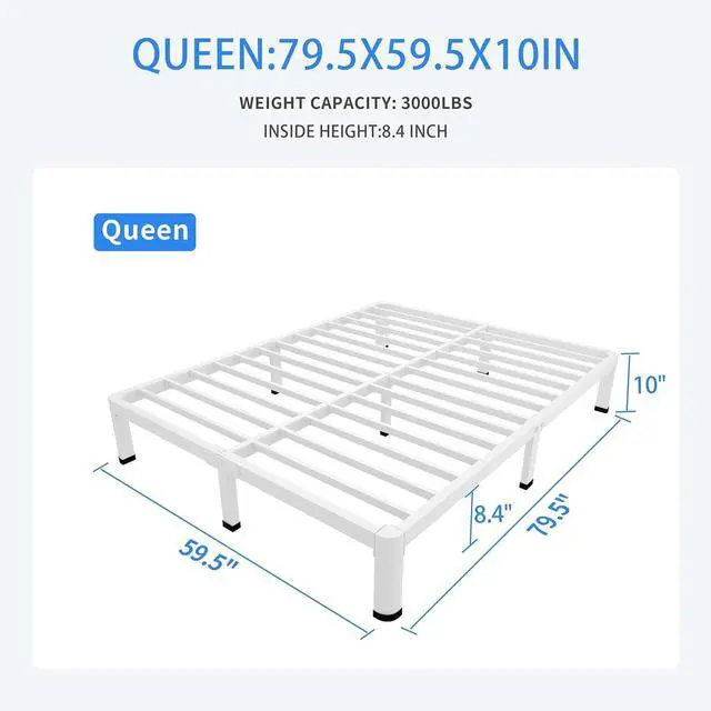 Alt view image 2 of 7 - MAF 10 Inch Queen Bed Frame White with Round Corner Legs Mattress Stopper | Metal Platform Bed Frame, 3000 LBS Heavy Duty Steel Slats Support, Noise Free, No Box Spring Needed, Easy Assembly