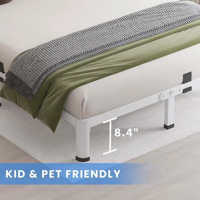 Alt view image 5 of 7 - MAF 10 Inch King Bed Frame White with Round Corner Legs and Mattress Baffle | Metal Platform Bed Frame, 3000 LBS Heavy Duty Steel Slats Support, Noise Free, No Box Spring Needed, Easy Assembly