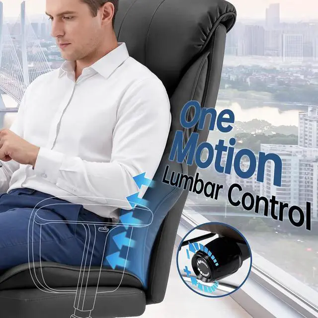 Alt view image 4 of 7 - AreShark Big and Tall Office Chair - Executive High Back Leather Office Desk Chair with Adjustable Lumbar Support - Ergonomic Comfortable Heavy Duty Computer Gaming Chair with Padded Arms & Wide Seat