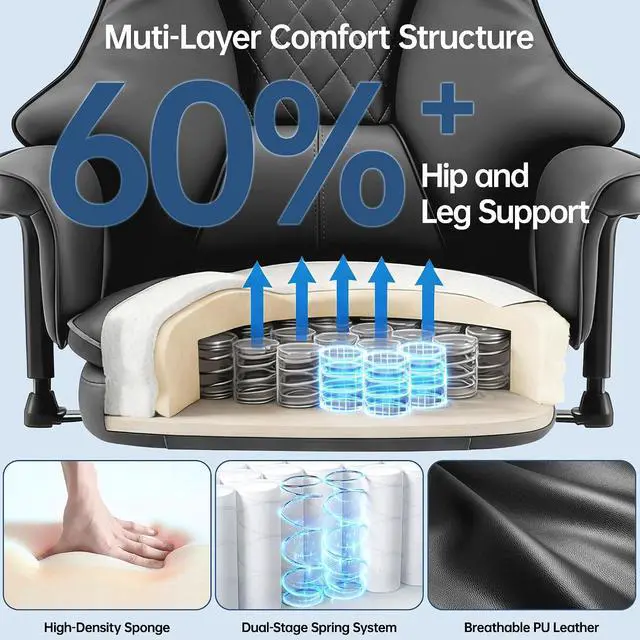 Alt view image 5 of 7 - AreShark Big and Tall Office Chair - Executive High Back Leather Office Desk Chair with Adjustable Lumbar Support - Ergonomic Comfortable Heavy Duty Computer Gaming Chair with Padded Arms & Wide Seat