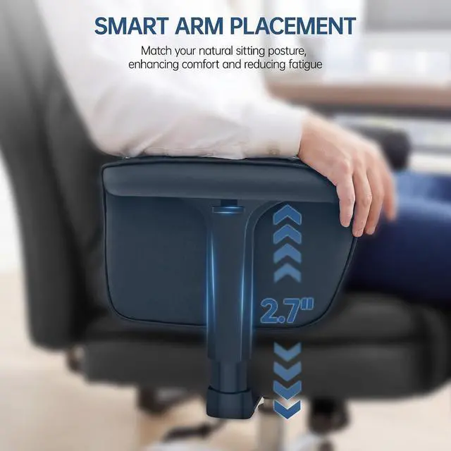 Alt view image 7 of 7 - AreShark Big and Tall Office Chair - Executive High Back Leather Office Desk Chair with Adjustable Lumbar Support - Ergonomic Comfortable Heavy Duty Computer Gaming Chair with Padded Arms & Wide Seat