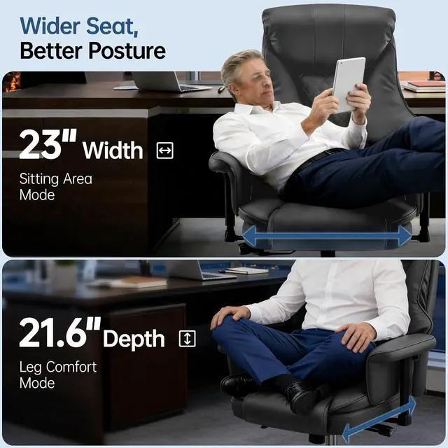 Alt view image 6 of 7 - AreShark Big and Tall Office Chair - Executive High Back Leather Office Desk Chair with Adjustable Lumbar Support - Ergonomic Comfortable Heavy Duty Computer Gaming Chair with Padded Arms & Wide Seat