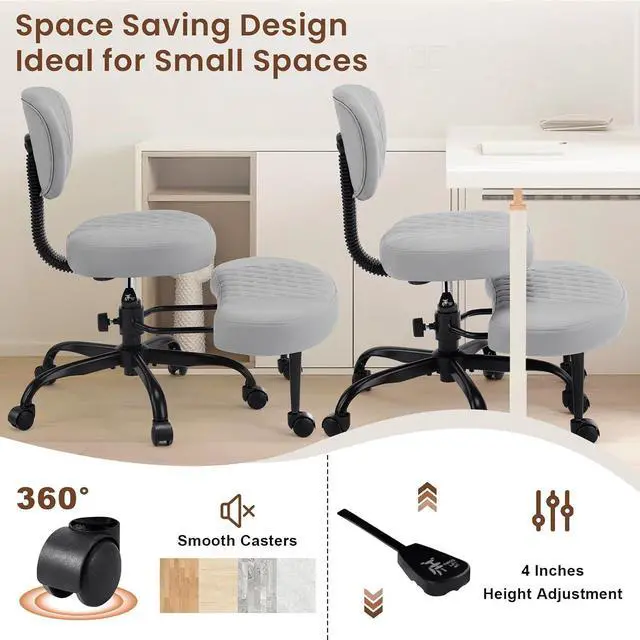 Alt view image 4 of 7 - AreShark Cross Legged Office Chair with Wheels, Kneeling Meditation Wide Criss Cross Swivel Ergonomic Chair with Back Support&Adjustable Height, ADHD Stool with Rotating Footrest for Yoga Home Office