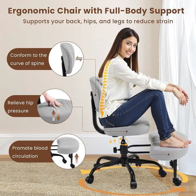 Alt view image 3 of 7 - AreShark Cross Legged Office Chair with Wheels, Kneeling Meditation Wide Criss Cross Swivel Ergonomic Chair with Back Support&Adjustable Height, ADHD Stool with Rotating Footrest for Yoga Home Office