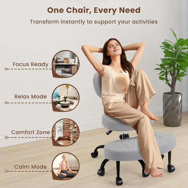 Alt view image 5 of 7 - AreShark Cross Legged Office Chair with Wheels, Kneeling Meditation Wide Criss Cross Swivel Ergonomic Chair with Back Support&Adjustable Height, ADHD Stool with Rotating Footrest for Yoga Home Office