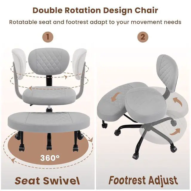 Alt view image 6 of 7 - AreShark Cross Legged Office Chair with Wheels, Kneeling Meditation Wide Criss Cross Swivel Ergonomic Chair with Back Support&Adjustable Height, ADHD Stool with Rotating Footrest for Yoga Home Office
