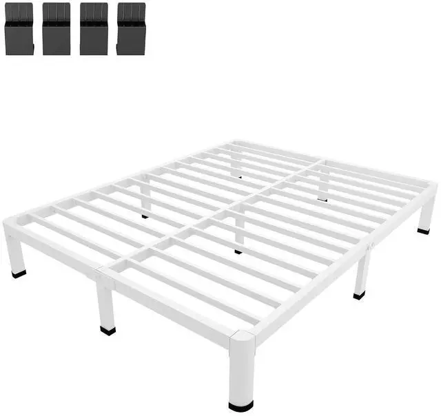 Alt view image 7 of 7 - MAF 10 Inch King Bed Frame White with Round Corner Legs and Mattress Baffle | Metal Platform Bed Frame, 3000 LBS Heavy Duty Steel Slats Support, Noise Free, No Box Spring Needed, Easy Assembly
